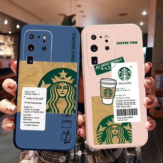 เคสโทรศัพท์มือถือ ซิลิโคนนิ่ม ขอบตรง ลาย Starbucks เรียบง่าย สําหรับ Samsung Galaxy S21 Ultra S20 FE S10 Plus A52 A72 A32