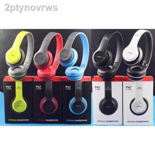 ☒◑✽หูฟังบลูทูธ ไร้สาย ใส่เมมโมรี่/ ฟังวิทยุF.M Bluetooth Headphone Stereo รุ่น P47
