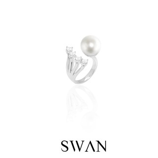 SWAN - Stone Pearl Open Ring แหวนเงินแท้ มุกแท้ มุกน้ำจืด ฝังเพชรคิวบิกเซอร์โคเนีย cubic zirconia ฟรีไซส์