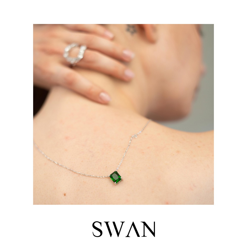 Swan قلادة فضة حقيقية رفيعة بدلاية زركون — صورة 7