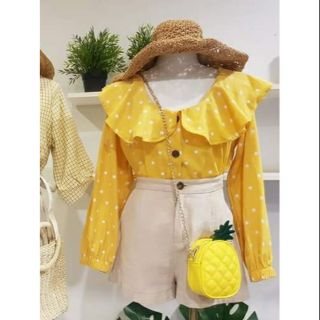เสื้อระบายช่วงอกหน้าหลัง ลาย polka dot