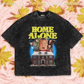 เสื้อยืดผ้าฝ้ายพิมพ์ลายขายดี เสื้อยืด โอเวอร์ไซซ์ "HOME ALONE" | เสื้อยืด ขนาดใหญ่ | เสื้อยืด พิมพ์ลายซักผ้า | หินล้าง |