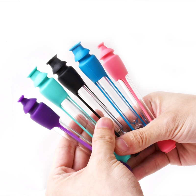 ขนาดพกพาสะด บ้องจิ๋ว หลอดแก้ว 1 Pcs One Hitter with Silicone Skin