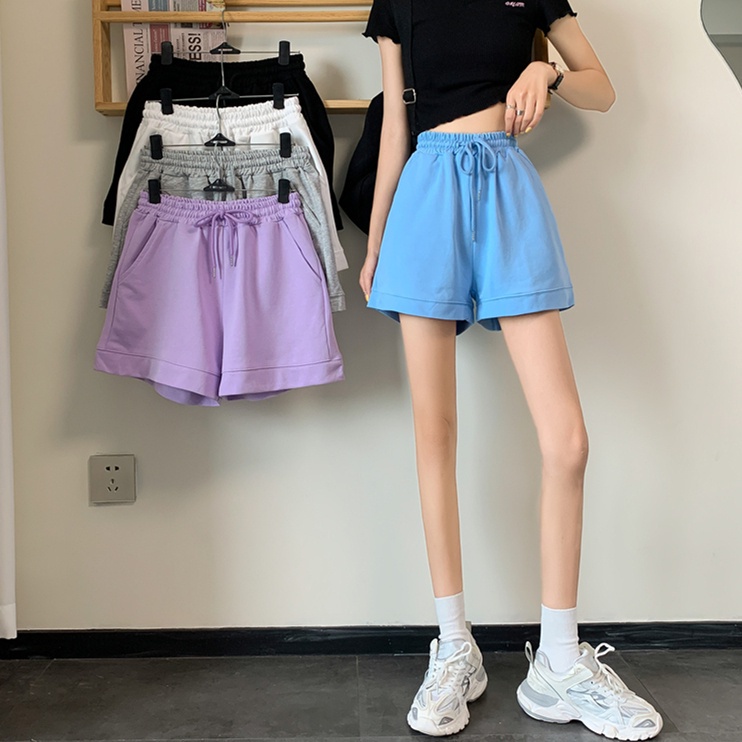 Suxi ใหม่กางเกงขาสั้นกางเกงกีฬาเอวสูงทรงหลวมสําหรับผู้หญิง
