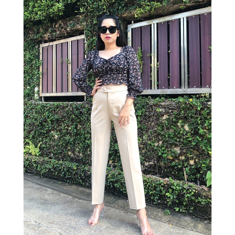กางเกงทำงาน สุดฮิต ขอบยื่นติดกระดุม ทรง 9ส่วน ขากระบอกเล็ก ผ้าโรเชฟ ใส่ทำงานหรือใส่ออกงานก็ได้