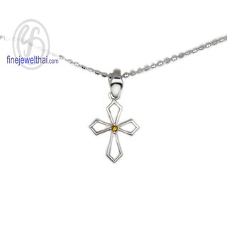 Finejewelthai จี้ซิทริน-จี้เงินแท้-จี้ไม้กางเขน-พลอยประจำเดือนเกิด-Citrin-Pendant-Silver-P1120ct