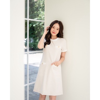 Classic camellia Dress สีเบจ Ansofficial.bkk