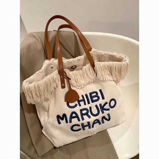 🧀💕New/tassel Suihe bag tote bag womens large-capacity canvas bag กระเป๋าสะพายข้างตัวอักษรเกาหลี