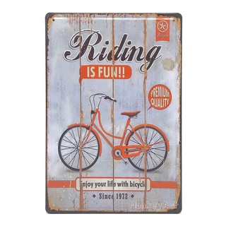 ป้ายสังกะสีวินเทจ Riding is Fun Enjoy your life with bicycle (ปั๊มนูน)