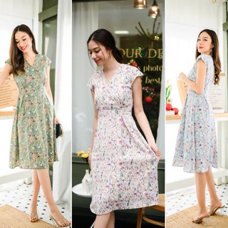 MD005_Maxi Dress คอวีป้ายแขนล้ำ (S.M.L.XL)