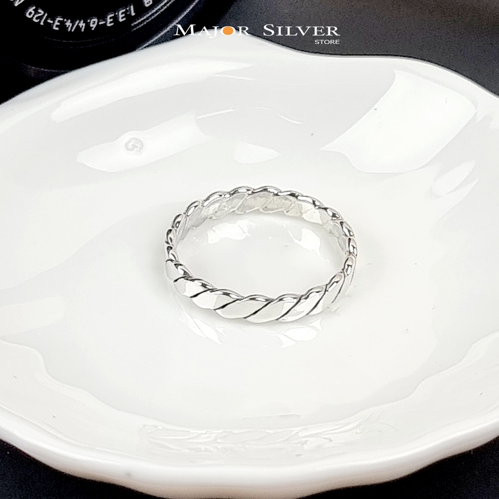 แหวนเงินแท้ 92.5% ลายเกลียวทับแบนกว้าง 3.5มิล รมดำ แฟชั่น ดีไซน์สวย : E-Tw1.7-B3.5