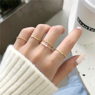 แหวนนิ้วมือ ประดับไข่มุก พลอยเทียม หรูหรา 5 ชิ้น ต่อชุด