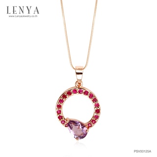 Lenya Jewelry จี้เงินแท้ ประดับพลอยอเมทิสต์ และทับทิม ชุบพิงค์โกลด์