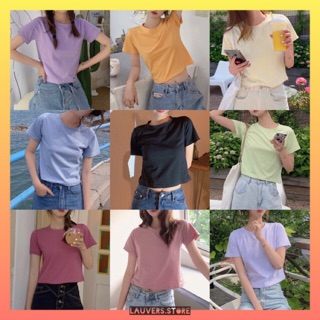 ❌สินค้าหมด ห้ามกดซื้อ❌ เสื้อยืดครอปคอกลม สีพาสเทล สไตล์เกาหลี ผ้าดี minimal pastel crop top