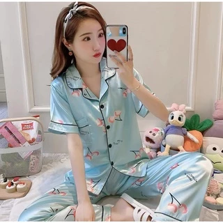 5555-1 พร้อมส่ง!!! ชุดนอนสตรี และ บุรุษ ชุดนอนซาตินแขนสั้นขายาว สไตล์เกาหลีน่ารักมีหลายไซส์หลายสีให้เลือก สินค้าคุณภาพดี