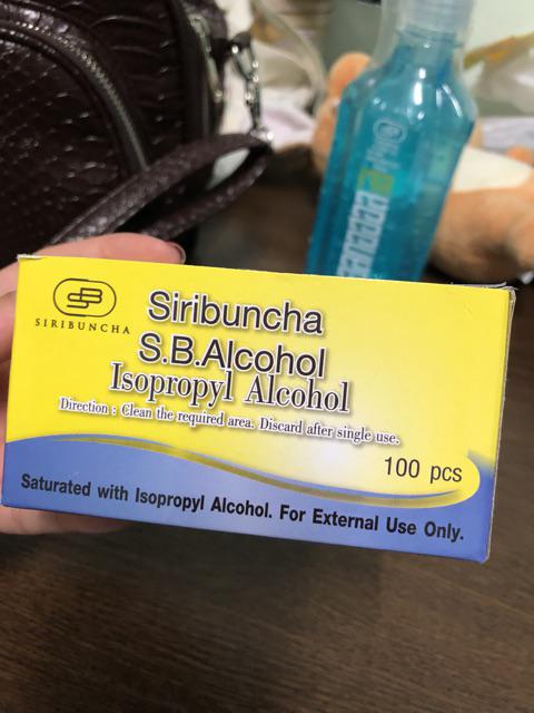 Siribuncha S.B.Alcohol 100แผ่น ศิริบัญชา แผ่นผ้าชุบ แอลกอฮอล์ เช็ดทำ ...