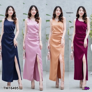 ✨💖ชุดออกงาน ชุดไปงานแต่ง เดรสยาวแขนกุดไหล่เฉียง ผ้าซาร่าทรงสวยมากกก💗💕