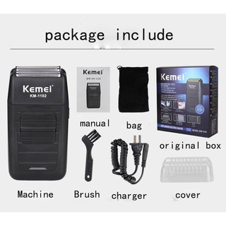 Kemei KM-1102 เครื่องโกนไร้สายสำหรับผู้ชาย Twin Blade Beard Reciprocating มีด โกน Face Care Multifunction Strong Trimmer