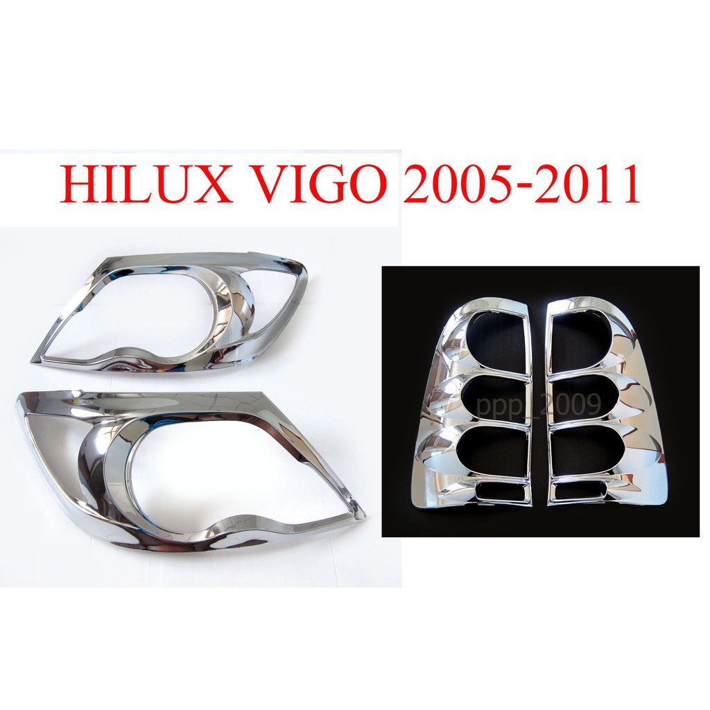 (4ชิ้น) ชุดครอบไฟหน้า ครอบไฟท้ายรถ โตโยต้า วีโก้ ปี 2005-2011 โฉมเก่า ชุบโครเมี่ยม TOYOTA HILUX SR5 