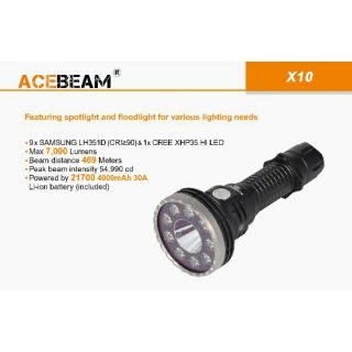 ไฟฉายแรงสูง  Acebeam X10 สว่าง 7000lumens *** Free Batt 21700 ***