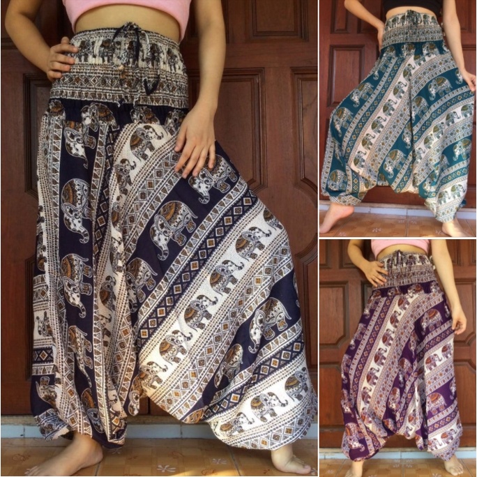 กางเกงม้ง กางเกงซามูไร ขายาว อลาดิน Hmong pants, Yoga pants, Harem pants, Hippie Pants