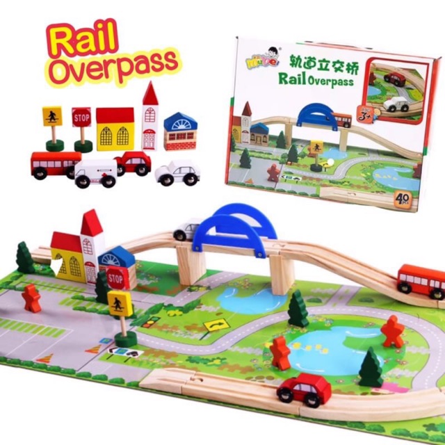 Rail Overpass ชุดบล็อคไม้สร้างเมืองจำลอง
