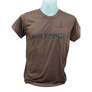 เสื้อยืดคอกลมตราปีกกองทัพอากาศ ทหารอากาศ สีน้ำตาลเข้ม คอกลม Airforce สำหรับใส่ประกอบเครื่องแบบชุดฝึกทหารอากาศ