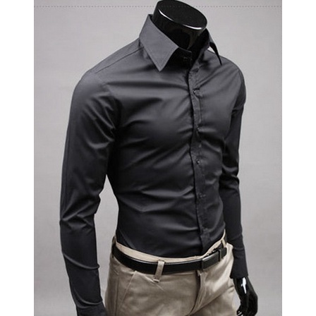 อ่านสต็อกชายเสื้อแขนยาว Slim Fit ธุรกิจสไตล์เกาหลี Solid Tops สําหรับ Office Men Plus ขนาด Kemeja Baju Lelaki XY0605