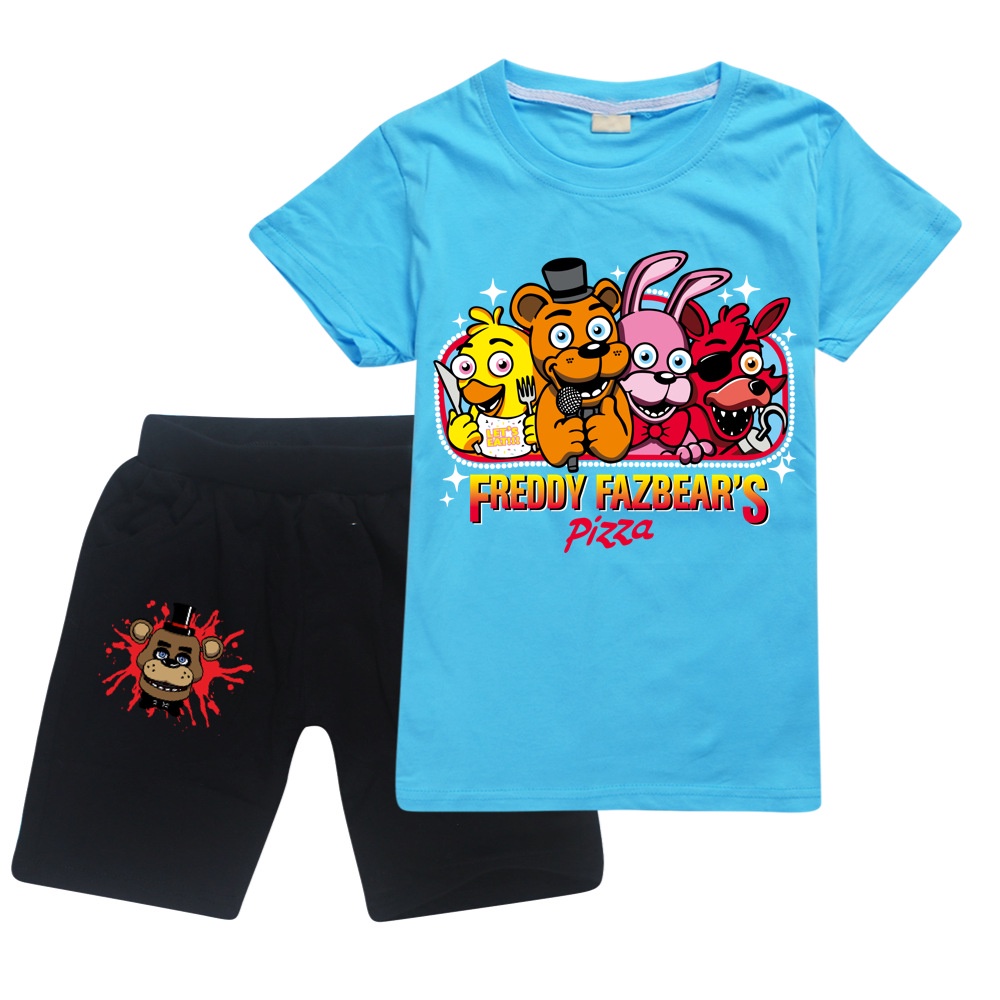 เสื้อยืดคอกลมกางเกงขาสั้นพิมพ์ลายการ์ตูน Five Night At Freddy's แฟชั่นสําหรับเด็ก 2 ชิ้น