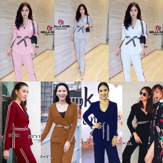 MM6782 Set2ชิ้น เสื้อทรงสูทๅกางเกงขายาวตีแถบข้าง+สายผูกเอว Set of 2 pieces, suit jacket, trousers with side stripes