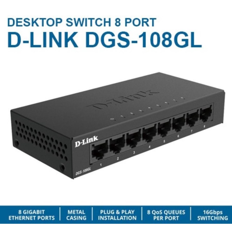 DLINK SWITCH HUB 8 PORT GIGABIT 10/1000 DGS-108 DGS108
