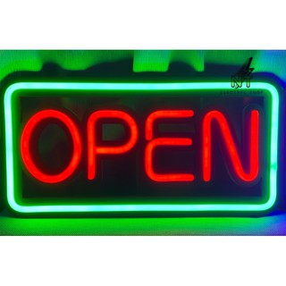 ป้ายไฟ LED FLEX,ป้ายไฟ OPEN สำเร็จรูปขอบเขียว ตัวแดง