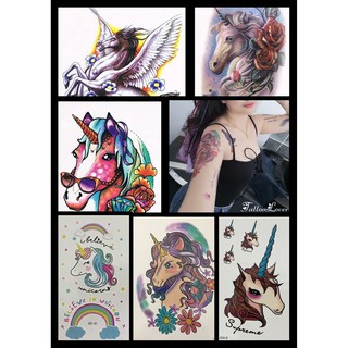 แทททูม้า🦄ม้าโพนี่/ยูนิคอร์น ✨สวยเหมือนสักจริง✨Tattoo Sticker สติ๊กเกอร์รอยสักชั่วคราวกันน้ำได้ ⭐️เก็บเงินปลายทางได้ค่ะ