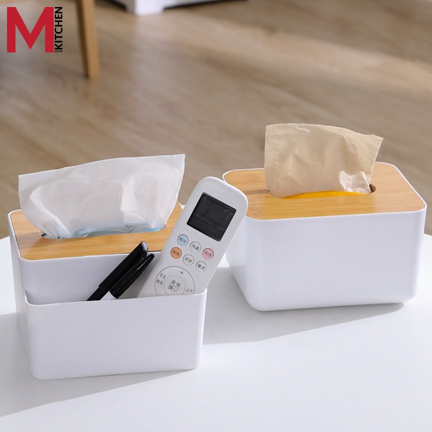 M KITCHEN กล่องใส่ทิชชู่ ฝาปิดไม้ มี 2 ขนาดให้เลือก (B2)