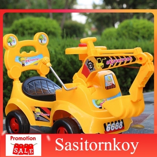 sasitornkoy รถหัดเดินราคาถูก รถหัดเดินเด็กอ่อน าไถ  มีเสียงเพลง  มีที่จับเข็นเด็กได้-Childrens Excavator รถหัดเดินวงกลม