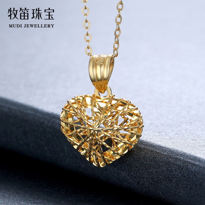 สร้อยคอทองคำ 18k จี้หัวใจรักหญิงสีโรสโกลด์สีทองแฟชั่นไหปลาร้าโซ่ au750 สร้อยคอหัวใจ