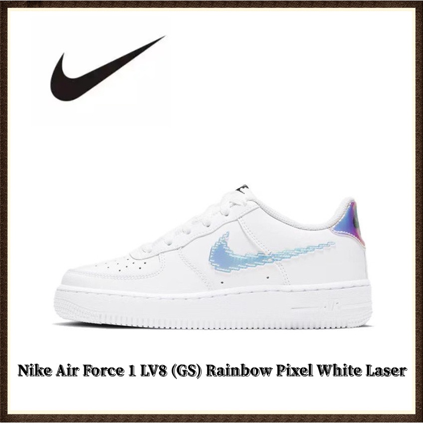 Nike Air Force 1 White Iridescent Pixel Swoosh Grade School GS,  White/Multicolor-black, 4 Big Kid : .in: Fashion