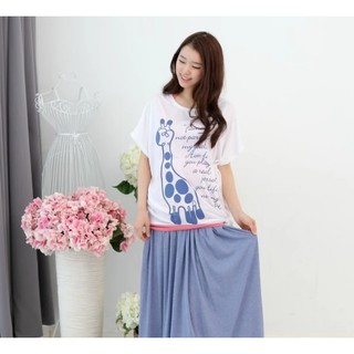 Momcloth LKSH024 เสื้อยืดคลุมท้อง นำเข้าจากเกาหลี ลายยีราฟ สีขาว