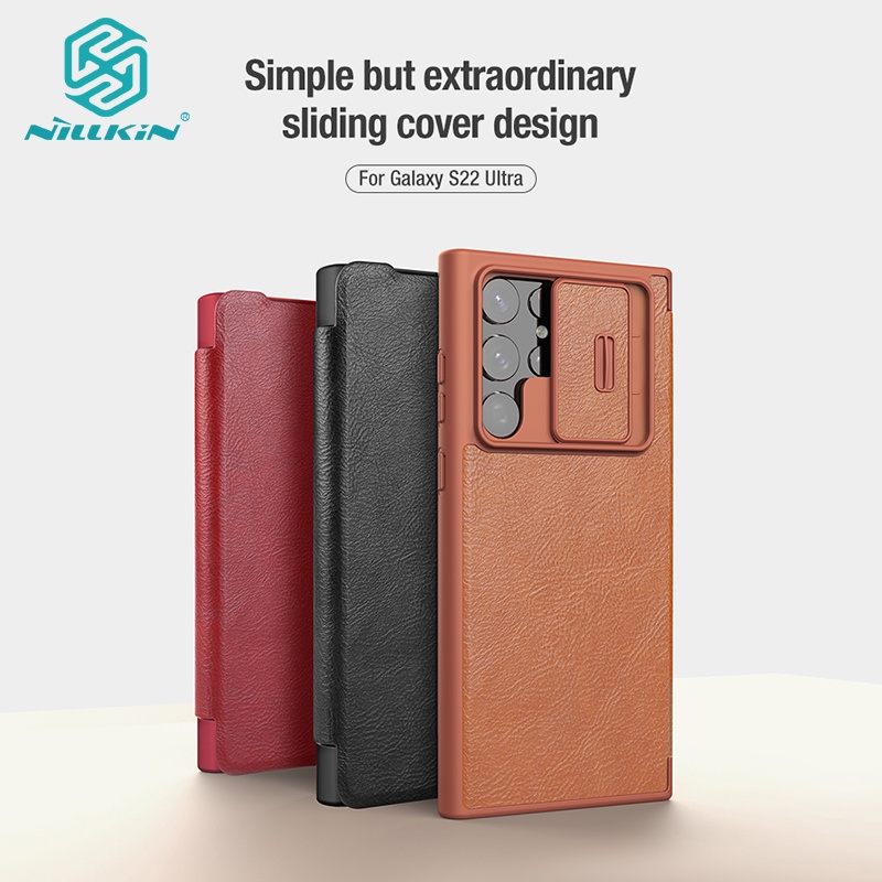 Samsung S22 Ultra เคส Nillkin Qin Pro กระเป๋าใส่บัตร ปกหนังพลิกสำหรับ Galaxy S22+ Plus 5G กรณี