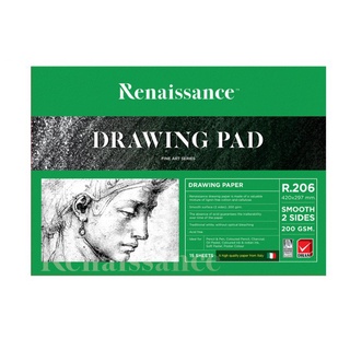 สมุดวาดเขียน Renaissance ชนิดเรียบ 420x298mm A3  200แกรม 15แผ่น รุ่น R-206 1 เล่ม