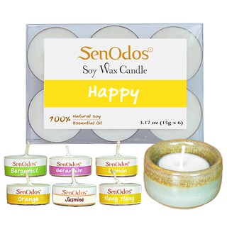 SenOdos  Emotional Tealight Happy เทียนหอม เทียนทีไลท์ 15g.x6  + เชิงเทียน