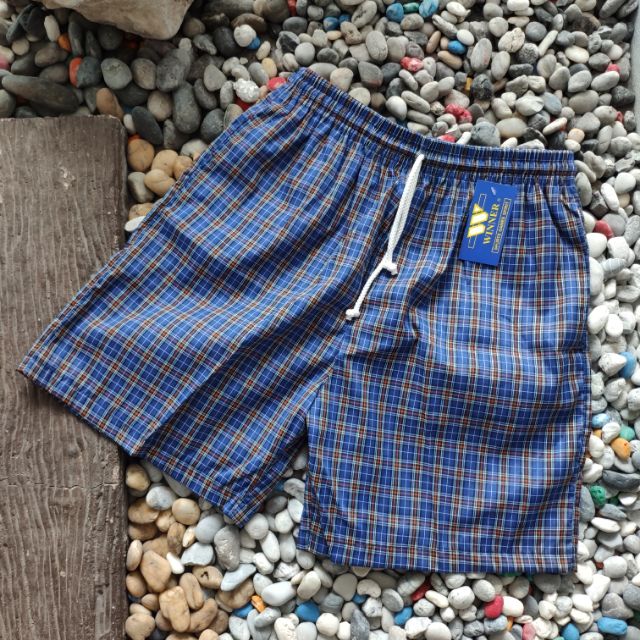 winner กางเกงขาสั้น ทรงยาว 6Lลายสก๊อตน้ำเงิน ใส่สบาย มีกระเป๋า