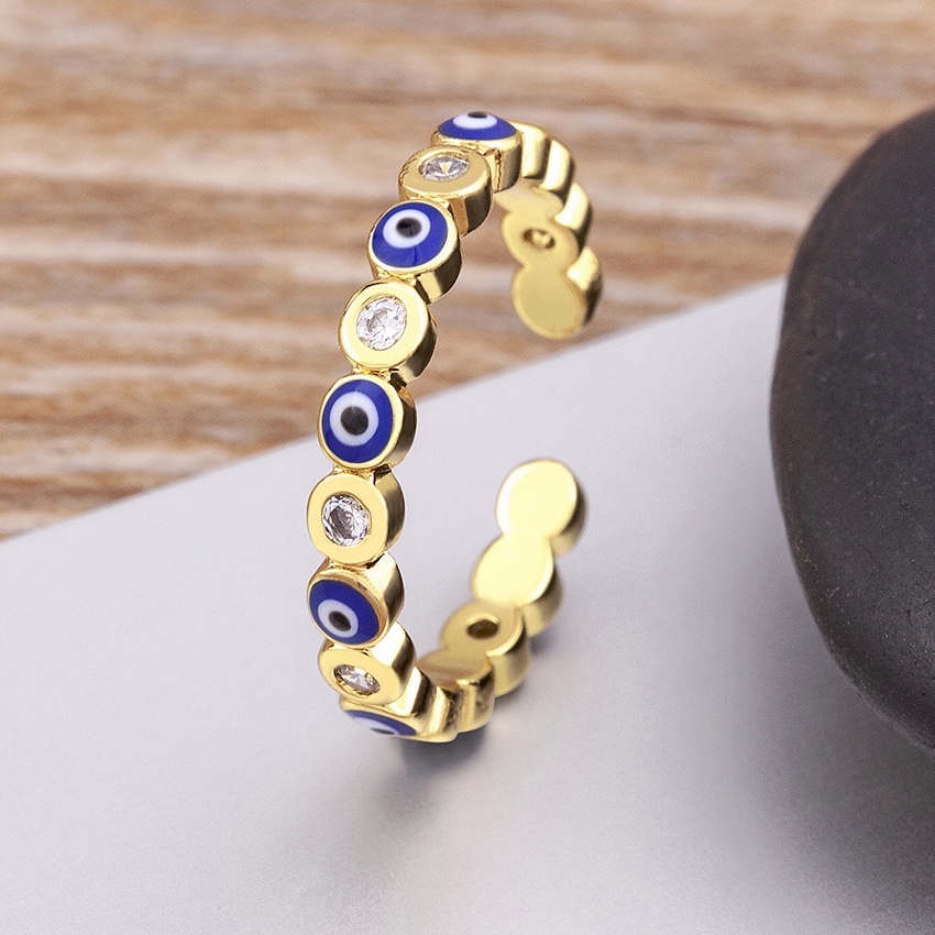 แหวนเพชรเทียม Lucky Evil Eye สำหรับผู้ชายและผู้หญิง แหวนหยดน้ำเคลือบอีนาเมลรูปตาปีศาจ เครื่องประดับ