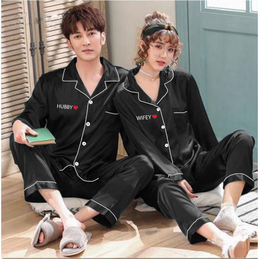Zavyn Custom PP Satin ชุดนอนคู่รัก HUBBY LOVE & WIFEY LOVE