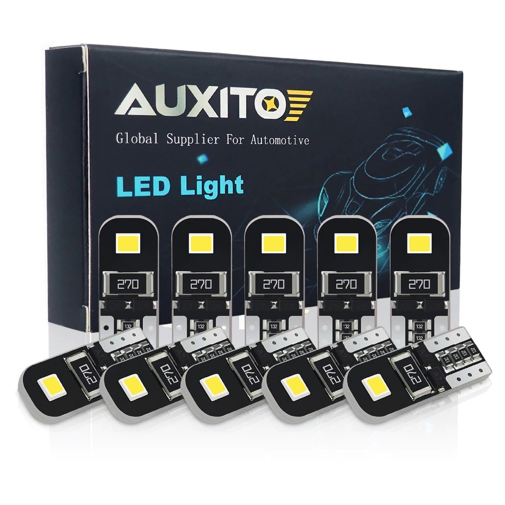 หลอดไฟ LED AUXITO T10 W5W แพ็คคู่ (2 ดวง) หลอดไฟหรี่ หลอดไฟรถยนต์ แสงสีขาว สำหรับ Benz, BMW, Audi และอื่นๆ