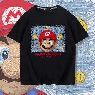 เสื้อยืดแขนสั้น ผ้าฝ้ายแท้ ทรงหลวม พิมพ์ลาย Super Mario แฟชั่นฤดูร้อน สําหรับผู้ชาย และผู้หญิง 230 กรัม