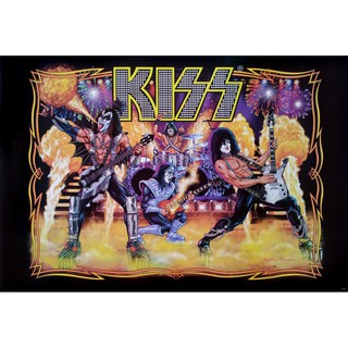 โปสเตอร์ รูปวาด กราฟฟิก วง ดนตรี เฮฟวีเมทัล KISS 1976-2009 Concert POSTER 24”x35” Inch TAmerican Heavy Metal V2