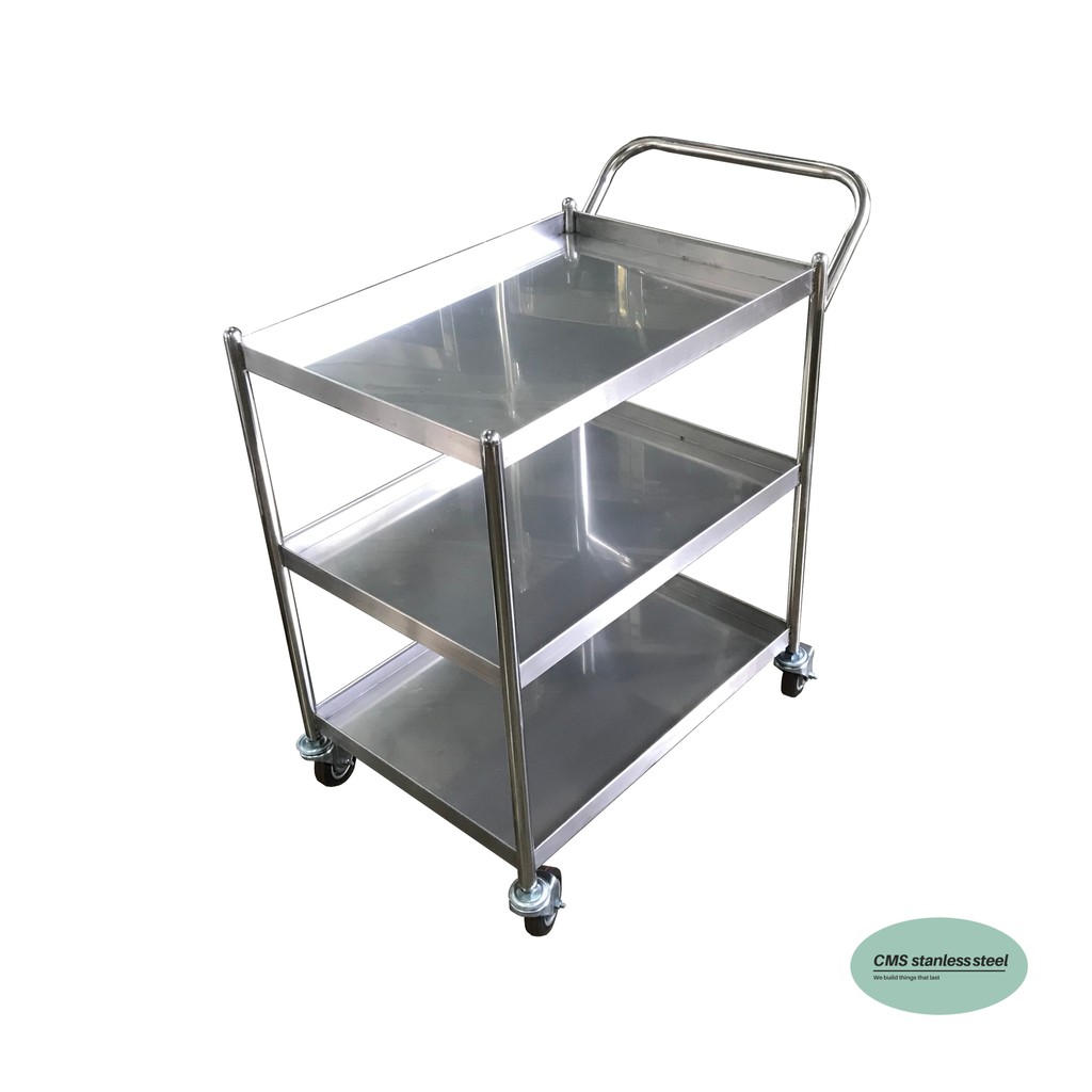 CMS รถเข็นstainless steel cart  รถเข็นสเตนเลส3ชั้น ขนาด52*72ซม. ความสูง90ซม. ความสูงระหว่างชั้น34ซม.