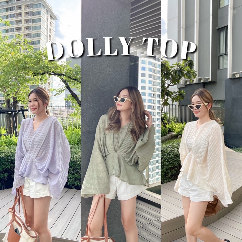 DOLLY TOP เสื้อดีเทลน่ารัก แขนยาวทรงกระดิ่ง ทรงสวยมาก เนื่อผ้าฝ้ายผสม ใส่สบาย