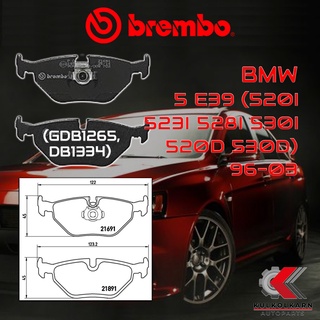 ผ้าเบรคหลัง BREMBO BMW SERIES5 E39 (520i 523i 528i 530i 520d 530d) ปี 96-03 (P06023B)